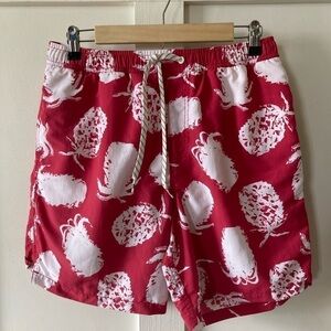 QUICKSILVER Waterman red pineapple swim trunks board shorts Medium lined